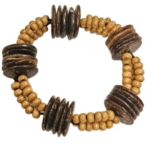 Handmade Brown Natural Wood with Coconut Shell Woven Rustic Retro Boho Bracelet